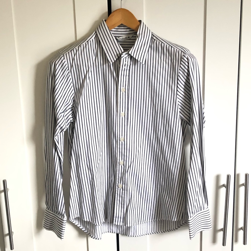 NWT Zara Navy and White Button Down Shirt